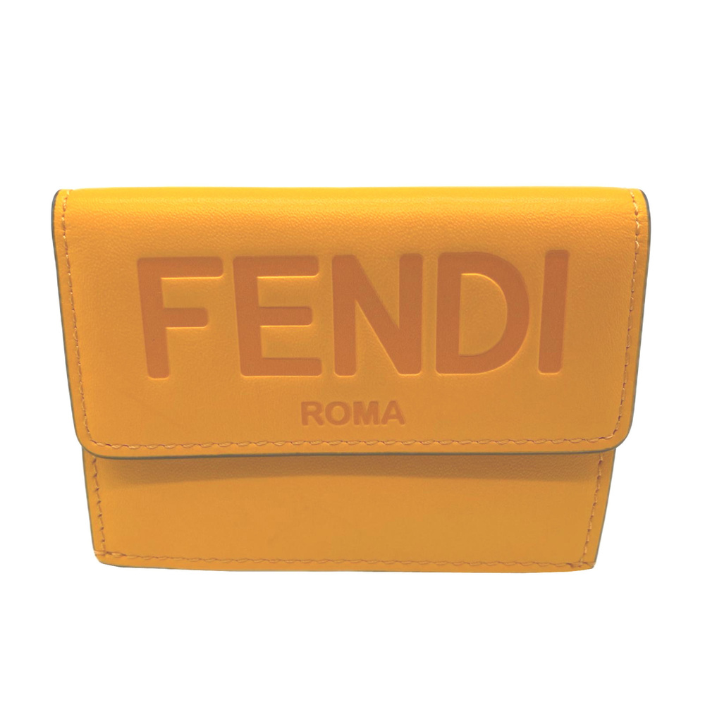 FENDI Micro Trifold Wallet 8M0395, Tri-fold Wallet, Orange Calf Leather, Women's